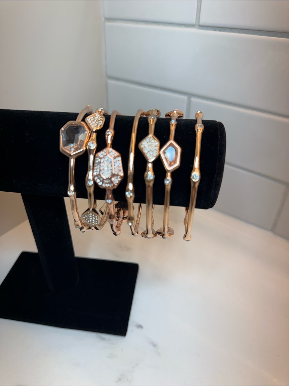 RJ Graziano Rose Gold Crystal Bangle Stack – 7 Piece Set - Picture 3 of 9